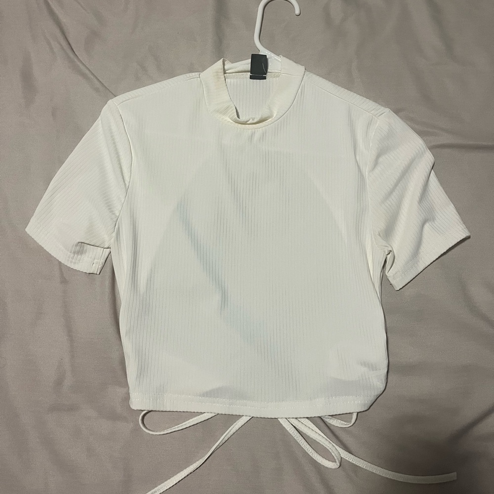 White crop top with open back
